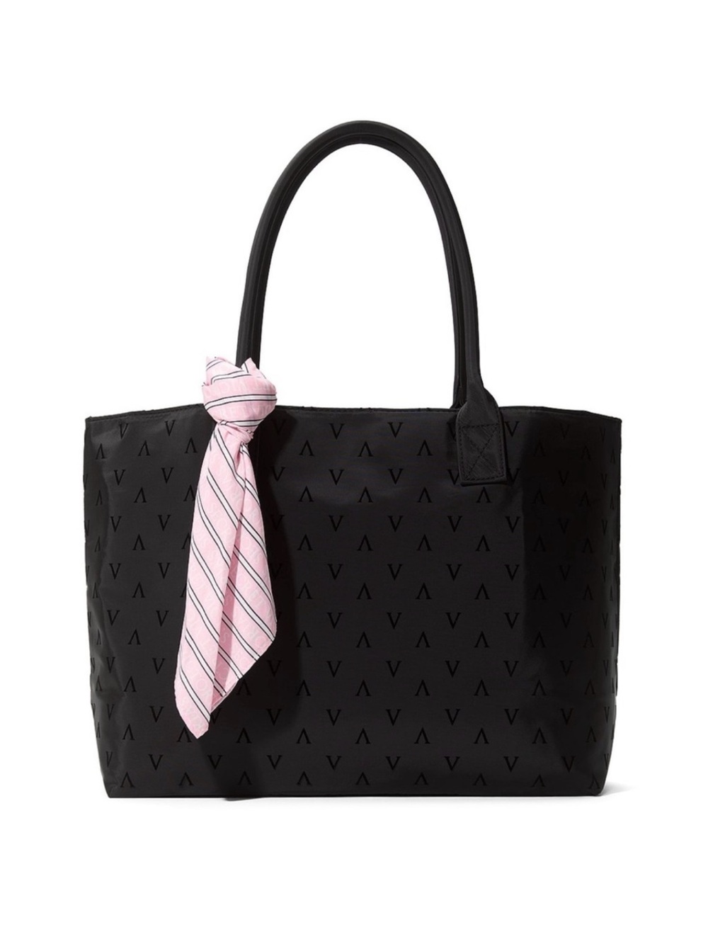 Victoria’s Secret Black Monogramed Tote with Pink Scarf Brand New!